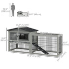 PawHut Wooden Rabbit Hutch with Ramp, Openable Roof and Pull-out Tray - Light Grey-Main room for living, side room and bottom run for running and playing 