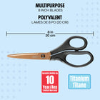 Hilroy  8.3" Titanium Scissors with Comfort-Grip Handles - Bronze Blades-Ergonomic Comfort Grip Handle: Designed for superior comfort, the soft-grip handles reduce hand fatigue during extended use, while the built-in notch offers added support and tension control for more precise cutting.