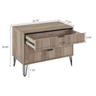 Manhattan Comfort DUMBO Modern 1-Drawer Nightstand and 3-Drawer Dresser Set - Rustic Grey-Horizontal Glam Drawer Handles Made of Metal with a Gold Finish.