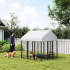 PawHut Outdoor Dog Kennel, Welded Wire Dog Run with Cover - 6' L x 6' W x 6' H-Powder-coated steel frame resists rust and enhances strength