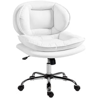 HOMCOM Criss Cross Armless Wide Office Chair with Wheels - White-Wide, armless seat with double-tier doll cotton padding allows for comfortable cross-legged sitting