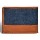 Champs Denim Leather Center Wing Wallet - Tan/Blue-3 slot pockets