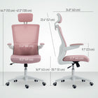 HOMCOM Ergonomic Office Chair with Adjustable Headrest - Pink-360° swivel seat and PU wheels for smooth movement on various floors
