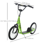Aosom Youth Street Kick Scooter with 16'' Inflatable Wheel Dual Brakes - Green-Wide textured foot deck anti-slip and help to maintain balance 