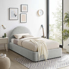 Modway Resort Upholstered Fabric Arched Round Twin Platform Bed - Heathered Weave Light Grey-Dense Foam Padding