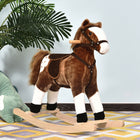 Qaba Kids Plush Pony Rocking Horse with Realistic Sounds - Brown-Durable lightweight frame 