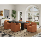 Manhattan Comfort Anna Square 22.83" Modern Faux Leather Upholstered Dining Armchair - Saddle - Set of 2-Heavy Plastic Foot Padding