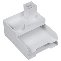 JAM Paper Stackable Office Desk Deluxe Organizer Set - 1 Top Tray, 2 Letter Trays, & 1 Pen Holder - White-Stackable Paper Trays Deluxe Desk Set | Colour: White
