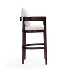 Manhattan Comfort Ritz 22" Mid-Century Modern Faux Leather Upholstered Bar Stool - Ivory and Dark Walnut - 3 Pack-Includes Gold Metal Footrest