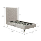 Manhattan Comfort Crosby 81.1" Modern Velvet Upholstered Twin-Size Bed - Greige-Features a Chevron Style Weave Stitched Headboard