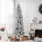 HOMCOM 7' Flocked Pencil Artificial Christmas Tree with Steel Base - Green-Flame retardant branches provide peace of mind 