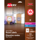 Avery White Laser/Inkjet Glossy Print-to-the-Edge Round Labels, Permanent, 2", 120 Pack (22807)-Permanent, Round label