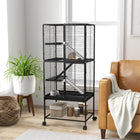 PawHut 53.5" H 4-Tier Rolling Small Animal Cage with Removable Tray and Storage Shelf - Black-A removable tray combine with an upper net to capture dirt easily 
