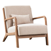 Ebello Hertford 26" Wide Mid Century Upholstered Solid Wood Accent Chair with an Extra Pillow - Beige-High density foam cushions
