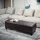 HOMCOM Storage Ottoman Bench with Solid Wood Legs - Brown-Offers a large 101L hidden storage, keeping your living space tidy