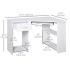 HOMCOM 47.2" L-Shaped Desk with Keyboard Tray - White-Particle board structure is solid and durable, with smooth protective melamine coating