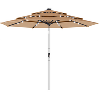 Outsunny Patio Umbrella with Solar Lights and Cover - 9.3' - Khaki-9.3 ft outdoor patio umbrella to provide shade and protect you from the sun