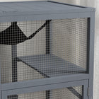 PawHut Wooden Cat House with Flap Door, Platforms and Hammock - Grey-Flap door with multiple locking options for controlled cat entry and exit 
