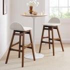 Modway Juno Wood Bar Stool - Ivory Fabric - Set of 2-Woven Heathered Fabric