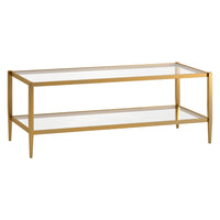 Hudson&Canal Hera 45"W Rectangular Coffee Table with Glass Shelf - Antique Brass-A modern contemporary design for your living room, den, and more