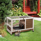 PawHut 23" H Wooden Indoor Rabbit Hutch on Wheels with Run - Brown-4 wheels to provide easy movement, 2 of them with brakes to keep the hutch in place 
