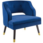 Modway Traipse Button Tufted Open Back Performance Velvet Armchair - Navy-Modern Lounge Arm Accent Chair
