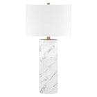 Hudson&Canal Elise 30" Tall Table Lamp with Fabric Shade - Marble/Brass/White-Glam design for your living room, workspace, or bedside table