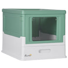 PawHut Enclosed Cat Litter Box with Scoop, Tray, Top Entry and Foldable - Green-Fully enclosed with hard push doors over doorways to avoid smells 