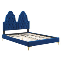 Modway Alexandria Tufted Performance Velvet Twin Platform Bed - Navy-Tufted Twin Bed Frame