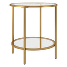 Hudson&Canal Sivil 20"W Round Side Table with Glass Shelf - Brass-Hand crafted golden brass finish is applied to the steel frame