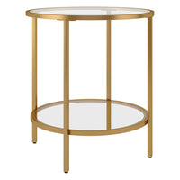 Hudson&Canal Sivil 20"W Round Side Table with Glass Shelf - Brass-Hand crafted golden brass finish is applied to the steel frame