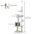 PawHut 85" - 101" Floor-To-Ceiling Cat Tree Tower Activity Center - Grey-Multiple platforms that offer a place to climb up and down 