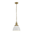 Hudson&Canal Elodie 12" Wide Pendant with Metal Shade - Matte White/Brass/Matte White-Paired with a matte white dome metal shade