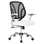 Work Smart Screen Back Task Chair With White Faux Leather Seat, Black and White-Chrome padded arms