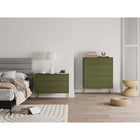 Manhattan Comfort DUMBO Modern Dresser Set and 5-Drawer Tall Dresser Set - Olive Green-Includes 8 Full Extension Drawers Designed in Vertical Textured Ribbed Lines.