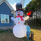 Outsunny 12' Lit Inflatable Rotating Snowman Christmas Decoration-Type: Inflatable Snowman Wearing Black Hat with a Red Bird Resting on the Hand 