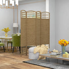 HOMCOM 4 Panel Wave Fiber Freestanding Room Divider for Home Office - Natural-It features a diamond woven fibre design paper panel in a natural tone
