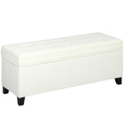 HOMCOM 47 Inch Linen Storage Chest Ottoman Bench - Cream White-29.6 gal storage space with dual hinges allows easy access;