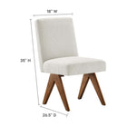 Modway Lyra Boucle Fabric Dining Room Side Chair - Ivory - 2 Pack-Plywood Frame, Rubber Wood Legs
