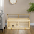 PawHut Wooden Hamster Cage with Sliding Tray for Gerbils - Natural Wood-Wooden structure for stability