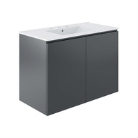Modway Bryn 36" Wall-Mount Bathroom Vanity - Grey/White-Modern Bathroom Vanity