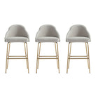 Manhattan Comfort Gracie 22" Modern Leatherette Upholstered Barstool - Stone and Gold - 3 Pack-Modern Barstool with Backseat Perfect for Bar and Kitchen Use. Set of 3