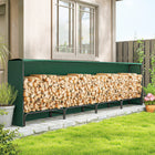 Outsunny Outdoor Firewood Rack with Rain Cover - Steel Chains - Dark Green-The PE cover protects the wood from weather conditions