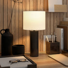 Hudson&Canal York 16" Tall Table Lamp with Fabric Shade - Blackened Bronze/White-Includes a 6 ft. cord with an in-line on/off switch