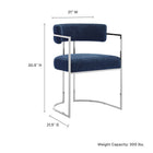 Modway Huron Curved Back Fabric and Metal Dining Accent Chair - Silver/Navy-Padded Seat and Backrest