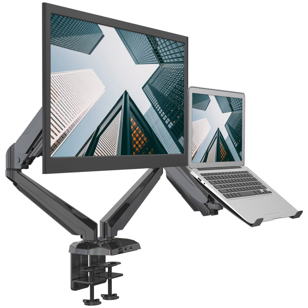 ShoppingAll 2-in-1 Adjustable Dual Gas Spring Arm Laptop & Monitor