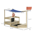 Outsunny Kids Wooden Boat-Shaped Sandbox with Cover - Natural Wood-With canopy for shade and protection from the rain 