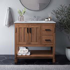 Modway Ashlyn 36" Wood Bathroom Vanity - Walnut/White-Spacious Shelving & Drawers