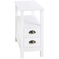 HOMCOM Slim End Table with 2 Drawers and Storage Shelf - White-Modern style highlights your home décor