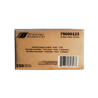 Premier Essential Embossed 2-Ply Interfold Napkin - 7.87" x 6.5" - Kraft - 24 Pack-Designed for high-efficiency dispensers to reduce waste and improve hygiene